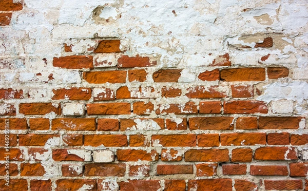 Obraz stone wall, red brick and white plaster