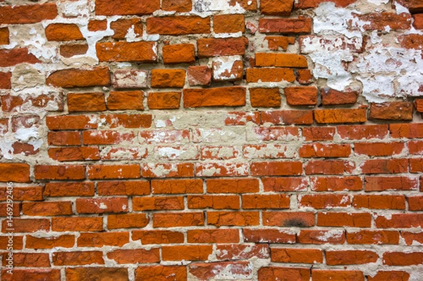 Obraz stone wall, red brick and white plaster