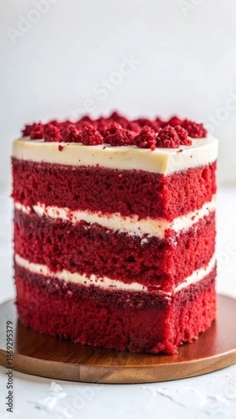 Obraz Moist red velvet cake with subtle texture and crumbly edges on a white background