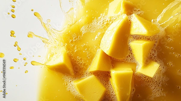 Fototapeta Mango with juice splash isolated on a white background. AI Generative
