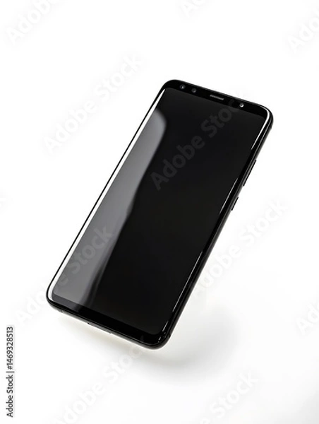 Fototapeta Sleek Black Smartphone with Blank Screen for Modern Technology and E-commerce Advertising: Isolated Portable Device for UI Design and Innovation