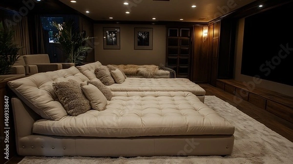 Obraz Elegant home theater featuring luxurious seating arrangements and classic accents