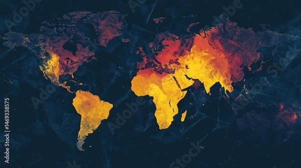 Obraz Global Heatmap: A Textured World Map in Fiery Hues