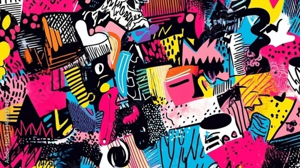 Obraz Energetic and Vibrant Abstract Collage of Geometric Shapes and Bold Colors
