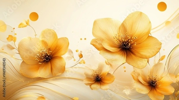 Obraz Elegant floral composition in golden tones with abstract swirling lines background