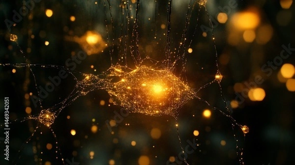 Obraz Interconnected Glowing Neural Network Visualization with Data Transmission