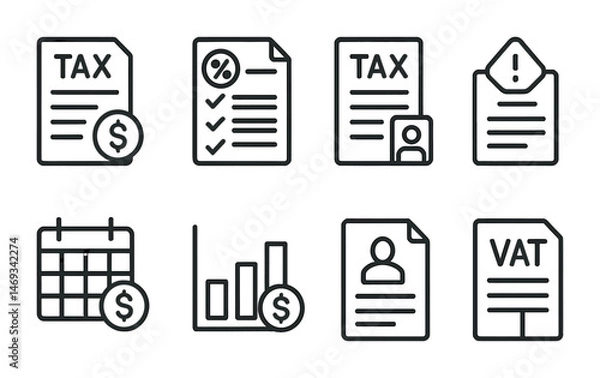 Fototapeta Finance and taxation outline icons set – linear, document essentials, cpa tools