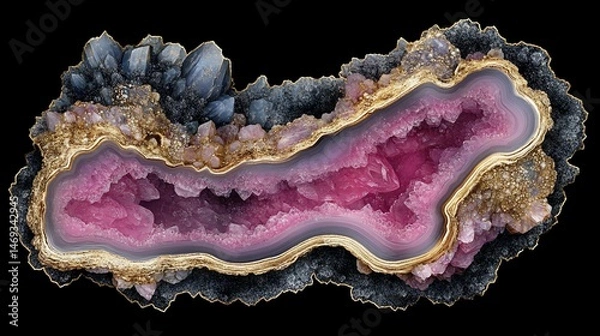 Obraz Captivating crystalline geode formation showcasing a luxurious golden outline