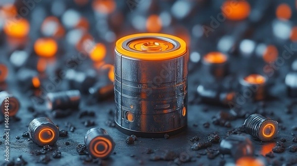Obraz Futuristic energy cells scattered on a dark surface glowing with fiery light