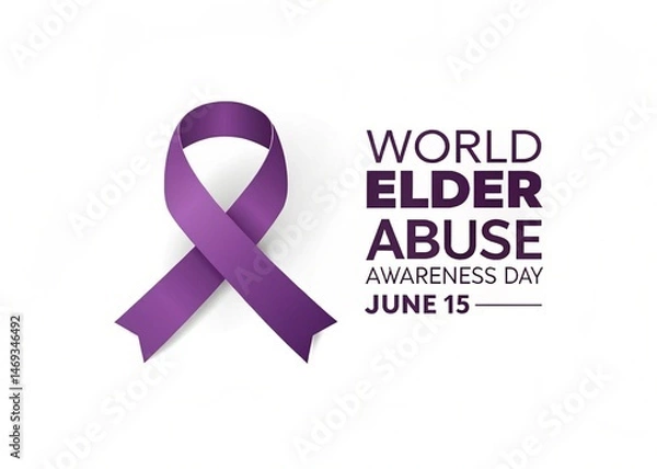 Fototapeta Minimalist Vector Illustration of an Abstract Purple Ribbon with Text Overlay for World Elder Abuse Awareness Day in a Clean and Modern Design Style Symbolizing Support, Dignity, and Advocacy for Seni