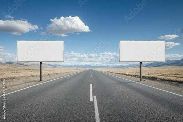 Fototapeta Empty billboards on a desert highway