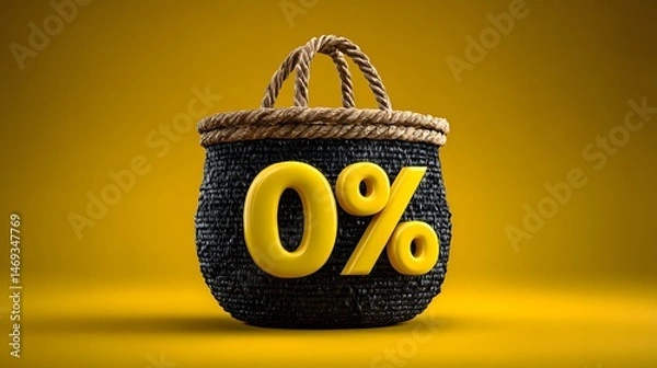 Obraz An empty shopping cart with floating product icons and percentage sign, ecommerce theme. 