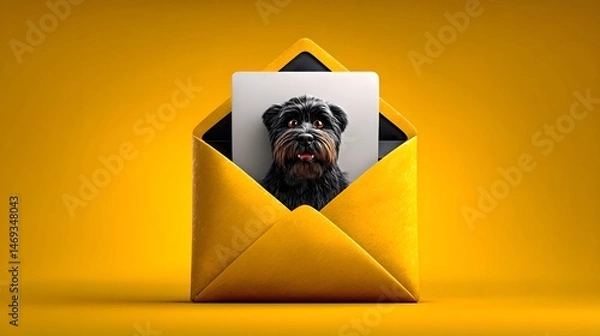 Obraz Envelope with open flap and message icon above, clean background for communication concept. 