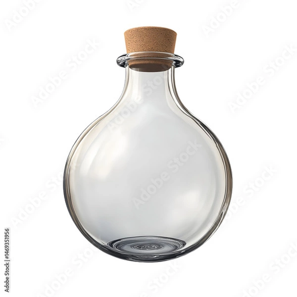 Fototapeta empty round glass bottle with cork isolated png transparent cutout