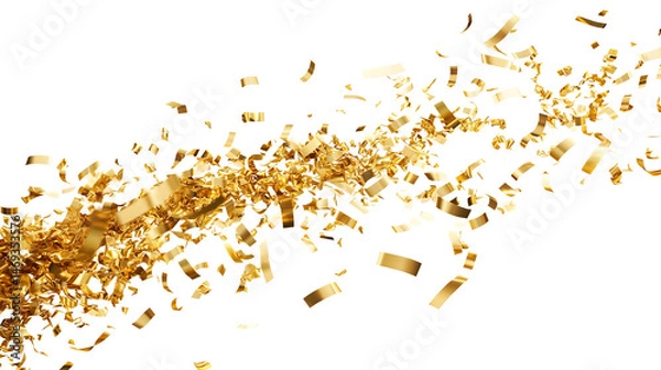 Fototapeta stream of shiny golden confetti flying isolated png transparent cutout