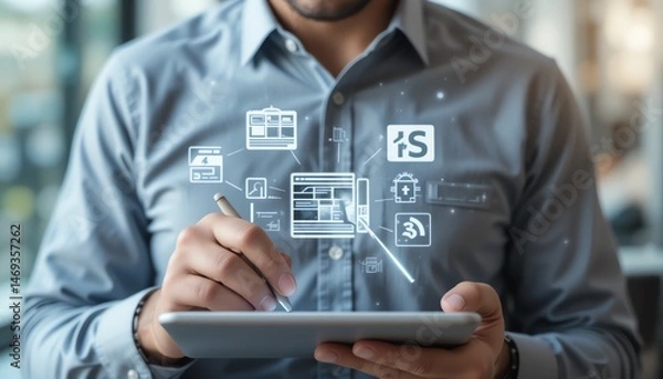 Fototapeta Businessman Using a Tablet for System Integration