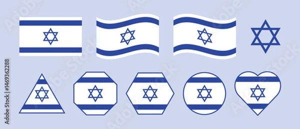 Fototapeta Israel Flag Icon Set. Flat Israeli Flag Symbols Collection. For Stickers, Badges, and Graphic Design Elements.