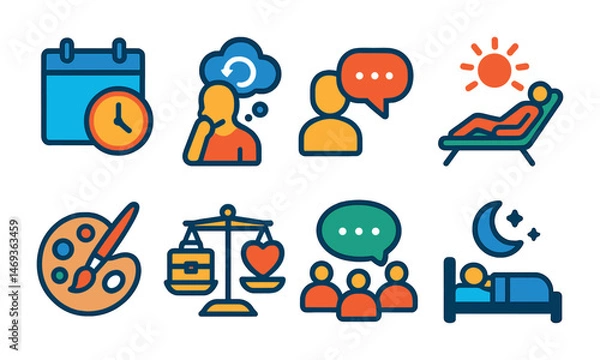 Fototapeta Time management flat icons set – planning, schedule, productivity symbols