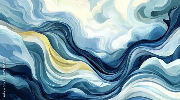Obraz Abstract Fluid Design with Dynamic Swirls of Blue and White Colors