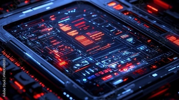 Obraz Complex circuitry blueprint with glowing elements for future technologies