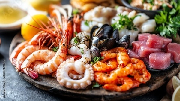 Obraz Exquisite Seafood Platter Showcasing a Diverse Range of Fresh Ocean Delights