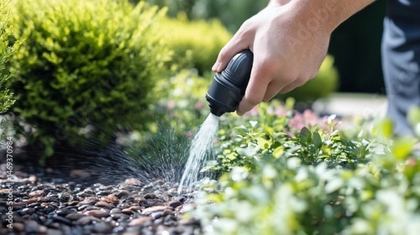 Fototapeta Effective targeted watering of plants in the garden using a special device