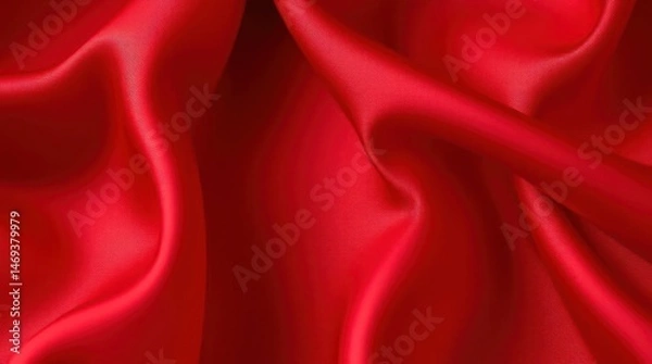 Fototapeta Luxurious red satin fabric with elegant, flowing drapes and rich texture