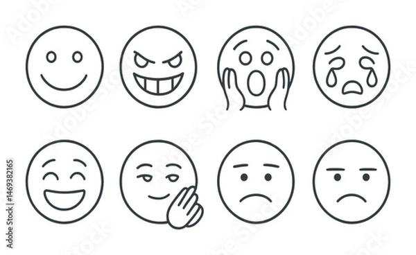 Fototapeta Emoticons outline icons set – expressive, linear, face emotions symbols
