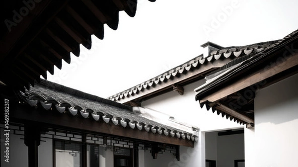Fototapeta Close-up of the roof of a traditional Chinese-style building in Hui-style architecture