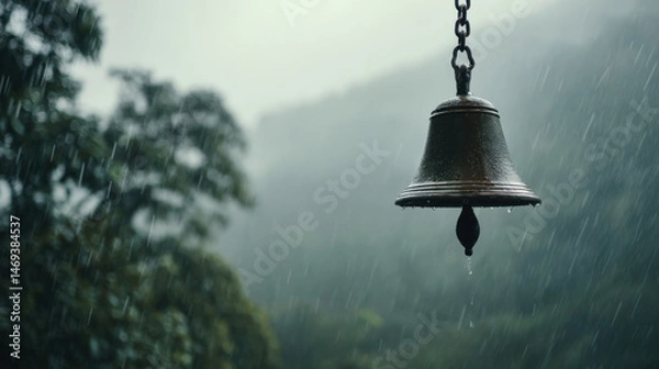 Obraz Metal bells hanging in the rain
