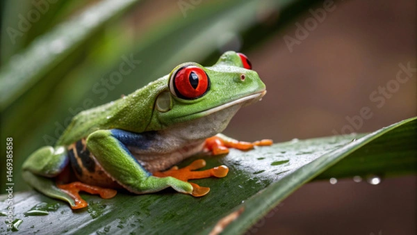 Fototapeta red eyed tree frog macro shot close up vibrant