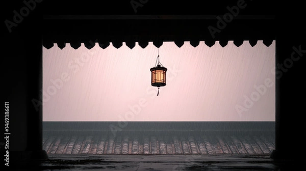 Obraz The quiet light of an ancient lamp on a rainy night