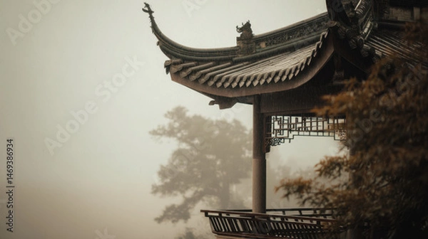 Obraz Traditional Chinese architecture with ancient charm and misty towers