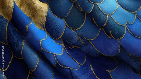 Obraz Blue-and-gold fish-scale textured fabric