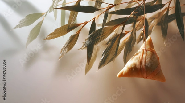 Obraz Zongzi hanging under bamboo leaves