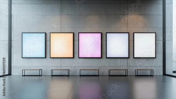 Fototapeta Futuristic Digital Art Installation with Colorful Abstract Data Patterns Reflecting on Floor data ai