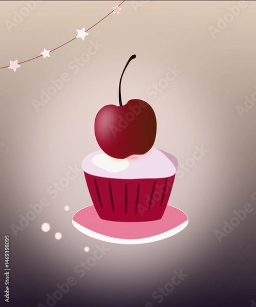 Obraz cupcake with cherry on top