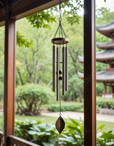 Fototapeta Serene Wind Chime in a Tranquil Garden
