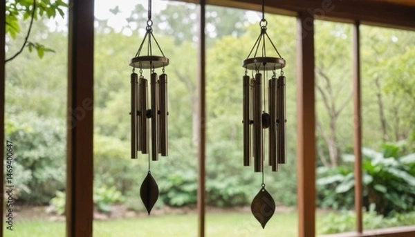 Fototapeta Serene Wind Chimes: A Tranquil Garden View