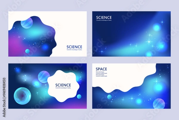 Obraz Set of cards with abstract gradient. space explore. cartoon vector illustration