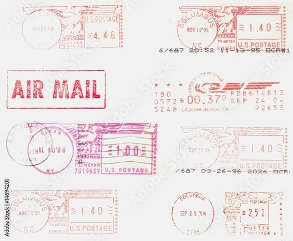 Obraz USA, old, red postmarks background
