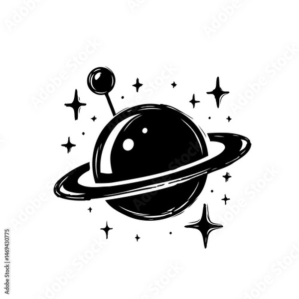 Fototapeta Stylized planet graphic with orbiting ring and cosmic starfield illustration