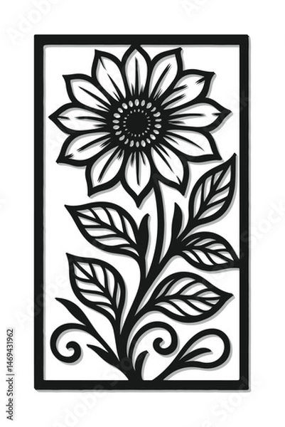 Obraz “Floral Cutout Wall Art Design – Black Silhouette Flower with Leaves”