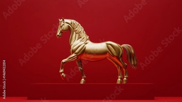 Obraz golden horse on red and white Chinese background. Chinese New Year.