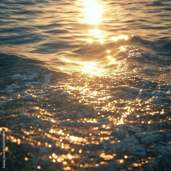 Obraz Surface water waves of sea with golden light tone, texture of glitter water and soft waves with sun glare and ripple.