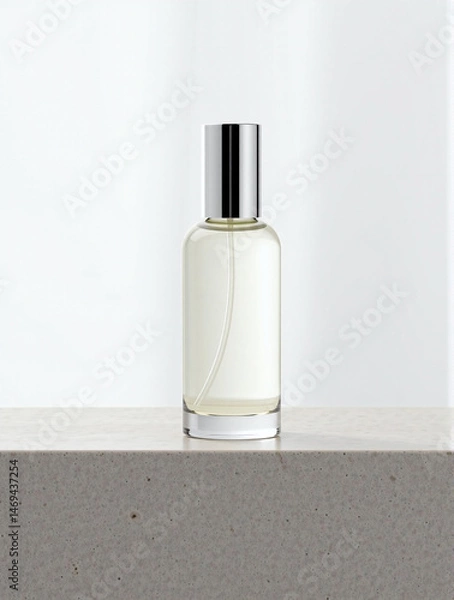 Fototapeta Elegant serum bottle mockup. Clean lines, transparent glass, silver accent. Ideal for showcasing premium cosmetics. Minimalism and luxury in every detail.