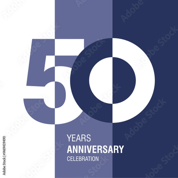 Obraz Anniversary logo design. Modern negative space set of numbers. 50 years blue combination colors and white vector illustration