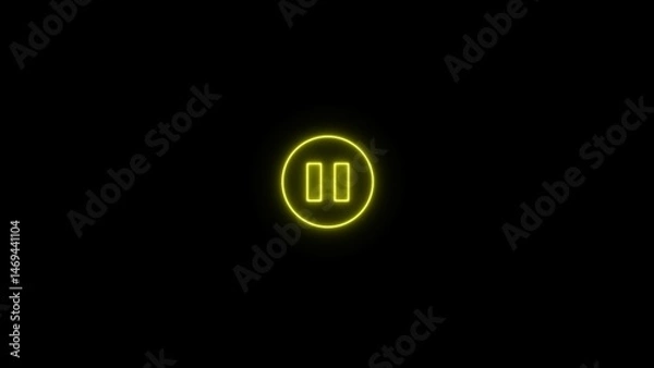 Fototapeta Glowing neon pause button icon. play button icon illustration on black background. Glowing neon audio player icon.