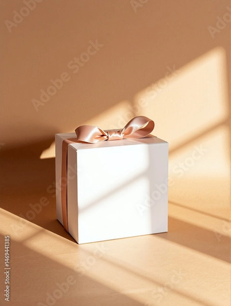 Fototapeta Stylish gift box mockup with satin ribbon. Minimalist design, quality materials. Ideal for presenting gifts. Intrigue and elegance in every detail. resolution.