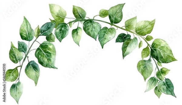 Fototapeta Vibrant Watercolor Green Leaves in an Elegant Arc for Natural and Organic Themes